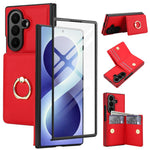Custodia per telefono in pelle con anello e scomparto a libro integrato per carte di credito., For Galaxy Z Fold8 Ultra 5G, For Samsung Galaxy Z Fold7 5G, For Samsung Galaxy Z Fold6 5G
