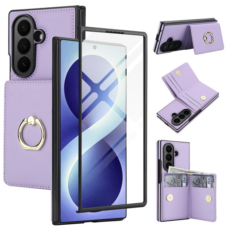 Custodia per telefono in pelle con anello e scomparto a libro integrato per carte di credito., For Galaxy Z Fold8 Ultra 5G, For Samsung Galaxy Z Fold7 5G, For Samsung Galaxy Z Fold6 5G