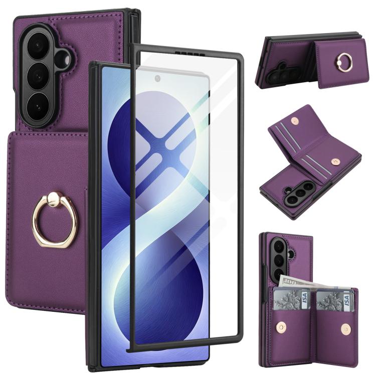 Custodia per telefono in pelle con anello e scomparto a libro integrato per carte di credito., For Galaxy Z Fold8 Ultra 5G, For Samsung Galaxy Z Fold7 5G, For Samsung Galaxy Z Fold6 5G