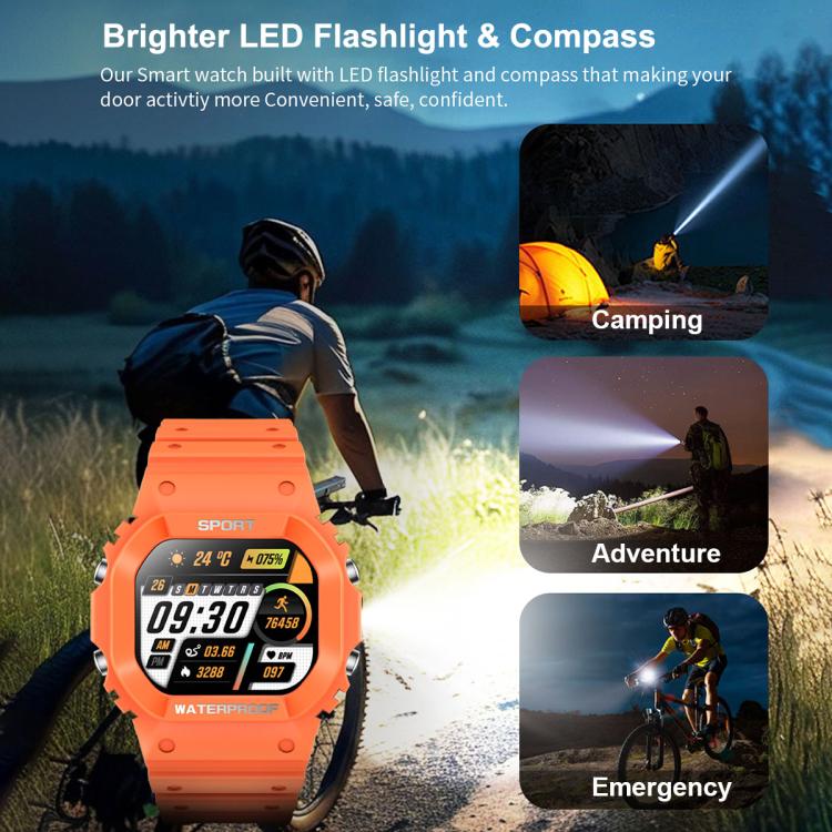 LC31 Smartwatch sportivo per attività all'aperto con schermo TFT Full Touch da 1,75 pollici, Bluetooth, chiamate e torcia.