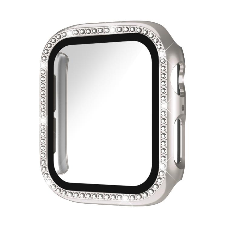 Cassa per orologio in policarbonato con pellicola in vetro temperato a fila singola di diamanti xDfind integrata., For Apple Watch Series 11 46mm / 10 46mm, For Apple Watch Series 11 42mm / 10 42mm