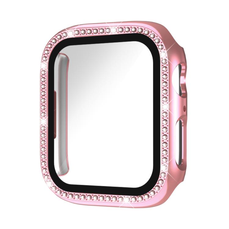 Cassa per orologio in policarbonato con pellicola in vetro temperato a fila singola di diamanti xDfind integrata., For Apple Watch Series 9 / 8 / 7 41mm, For Apple Watch Series 3 / 2 / 1 38mm