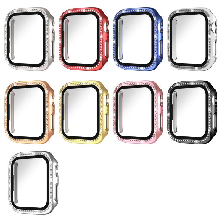 Cassa per orologio in policarbonato con pellicola in vetro temperato a fila singola di diamanti xDfind integrata., For Apple Watch Series 3 / 2 / 1 42mm