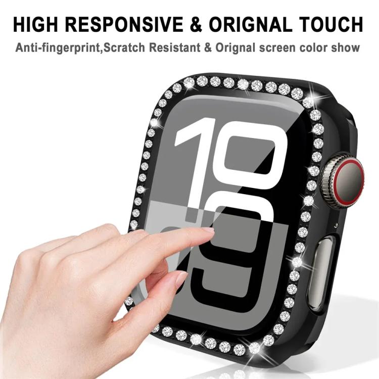 Cassa per orologio in policarbonato con pellicola in vetro temperato a fila singola di diamanti xDfind integrata., For Apple Watch Series 9 / 8 / 7 41mm, For Apple Watch Series 3 / 2 / 1 38mm