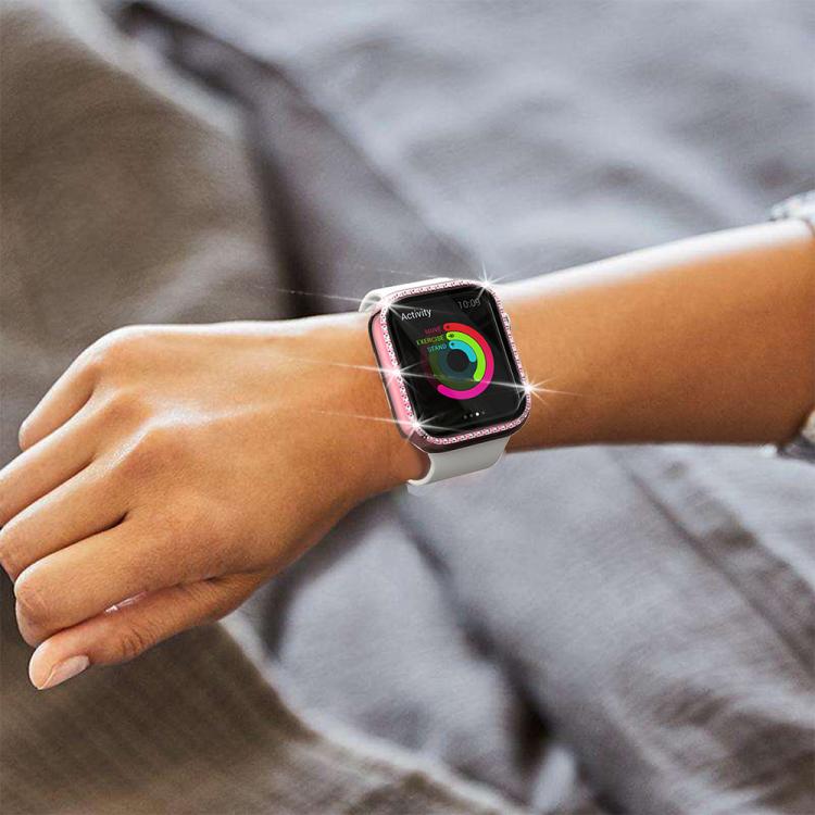 Cassa per orologio in policarbonato con pellicola in vetro temperato a fila singola di diamanti xDfind integrata., For Apple Watch Series 11 46mm / 10 46mm, For Apple Watch Series 11 42mm / 10 42mm