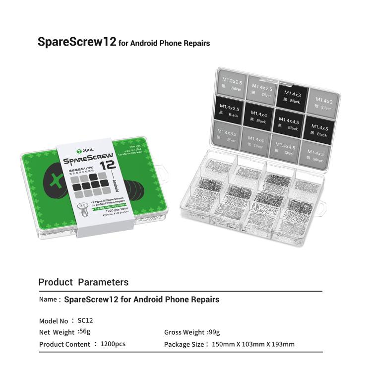 Set di 12 viti Phillips di ricambio 2UUL SC12 per la riparazione della maggior parte dei telefoni Android (1200 pezzi/set), 2UUL SC12