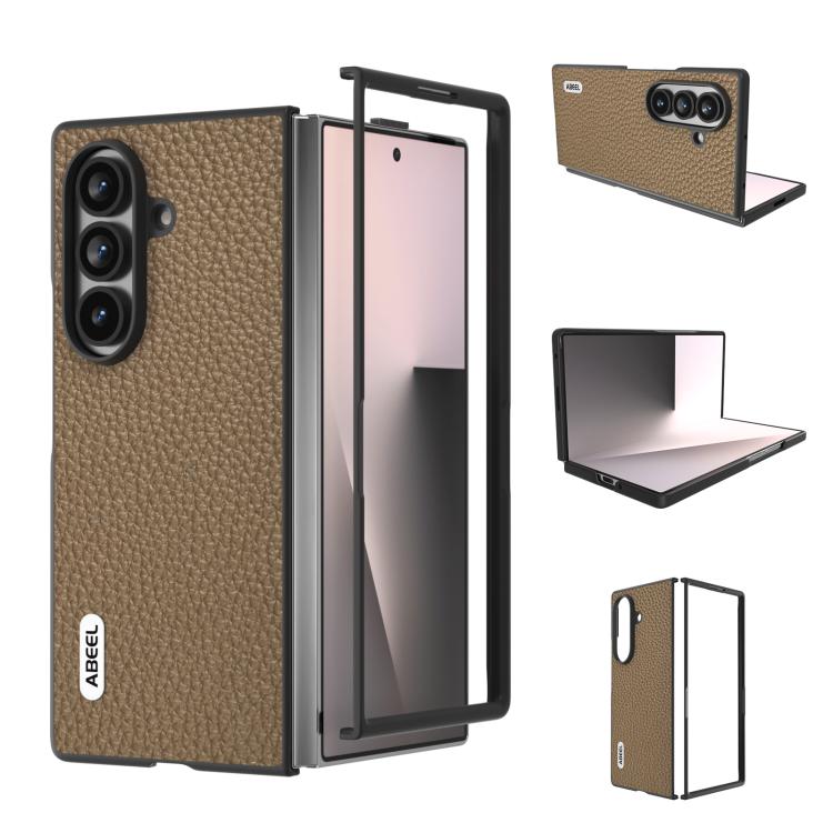 Custodia per telefono ABEEL in vera pelle con texture litchi., For Galaxy Z Fold8 Ultra 5G, For Samsung Galaxy Z Fold7 5G