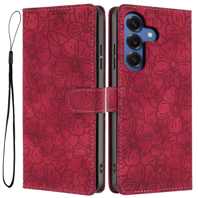 Custodia per telefono in pelle con motivo a fiori di ciliegio in rilievo, For Samsung Galaxy S26 Edge 5G, For Samsung Galaxy S26 Ultra 5G, For Samsung Galaxy S26 5G