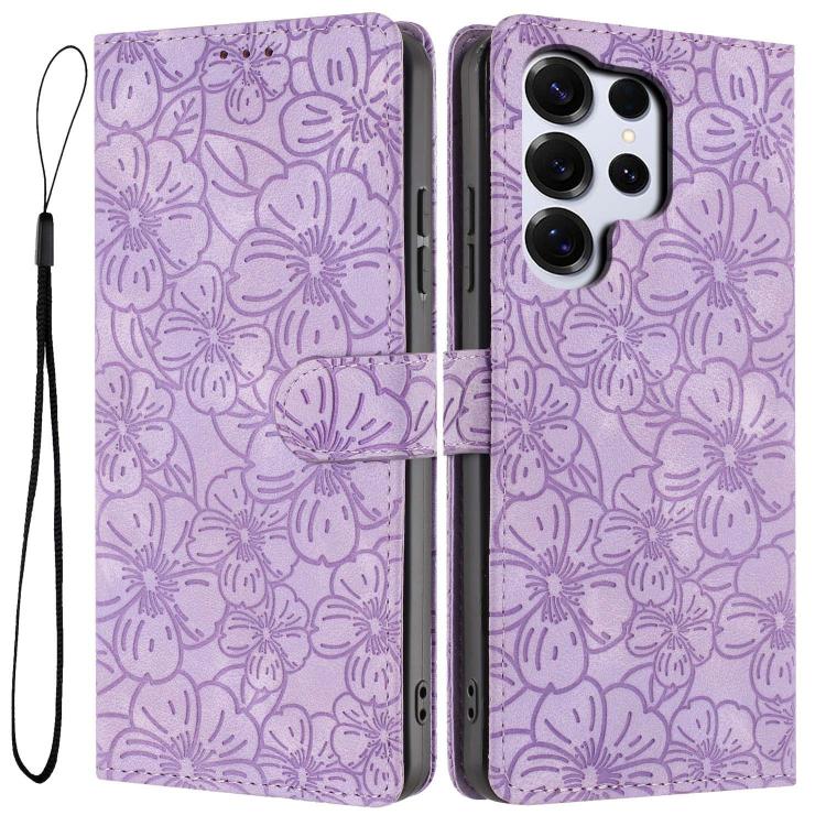 Custodia per telefono in pelle con motivo a fiori di ciliegio in rilievo, For Samsung Galaxy S26 Edge 5G, For Samsung Galaxy S26 Ultra 5G, For Samsung Galaxy S26 5G