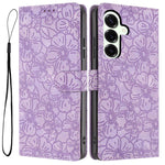 Custodia per telefono in pelle con motivo a fiori di ciliegio in rilievo, For Samsung Galaxy S25+ 5G, For Samsung Galaxy S25 Ultra 5G, For Samsung Galaxy S24 FE 5G