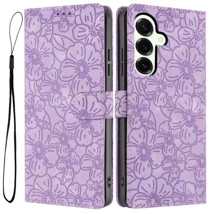 Custodia per telefono in pelle con motivo a fiori di ciliegio in rilievo, For Samsung Galaxy S25+ 5G, For Samsung Galaxy S25 Ultra 5G, For Samsung Galaxy S24 FE 5G