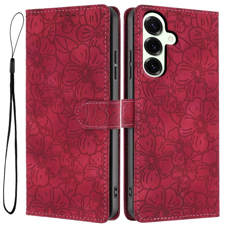 Custodia per telefono in pelle con motivo a fiori di ciliegio in rilievo, For Samsung Galaxy S25 FE 5G, For Samsung Galaxy S25 Edge 5G, For Samsung Galaxy S25 5G