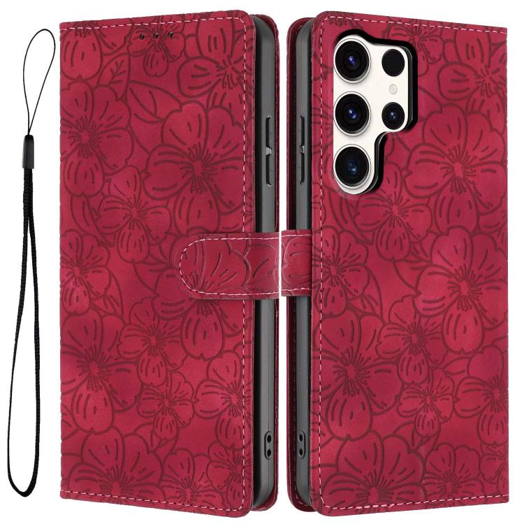 Custodia per telefono in pelle con motivo a fiori di ciliegio in rilievo, For Samsung Galaxy S24 Ultra 5G, For Samsung Galaxy S24+ 5G, For Samsung Galaxy S24 5G