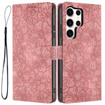 Custodia per telefono in pelle con motivo a fiori di ciliegio in rilievo, For Samsung Galaxy S24 Ultra 5G, For Samsung Galaxy S24+ 5G, For Samsung Galaxy S24 5G