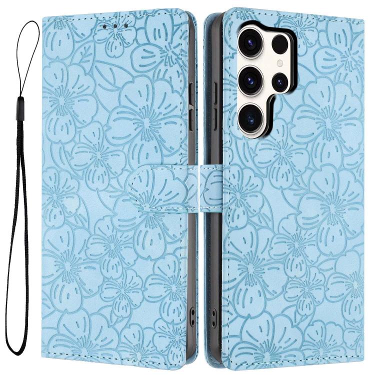 Custodia per telefono in pelle con motivo a fiori di ciliegio in rilievo, For Samsung Galaxy S24 Ultra 5G, For Samsung Galaxy S24+ 5G, For Samsung Galaxy S24 5G