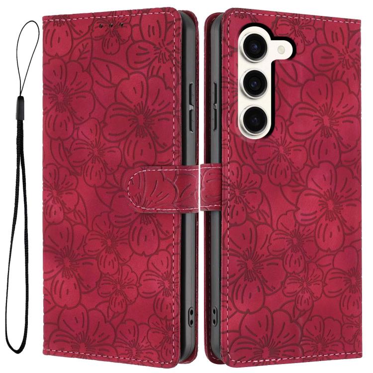 Custodia per telefono in pelle con motivo a fiori di ciliegio in rilievo, For Samsung Galaxy S23 FE 5G, For Samsung Galaxy S23 Ultra 5G, For Samsung Galaxy S23+ 5G