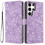 Custodia per telefono in pelle con motivo a fiori di ciliegio in rilievo, For Samsung Galaxy S23 FE 5G, For Samsung Galaxy S23 Ultra 5G, For Samsung Galaxy S23+ 5G