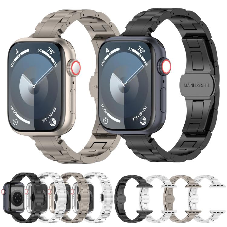 Cinturino per orologio in lega di titanio con fibbia a farfalla a tre perline, vestibilità aderente., For Apple Watch 46mm / 49mm / 45mm / 44mm, For Apple Watch 42mm / 41mm / 40mm / 38mm