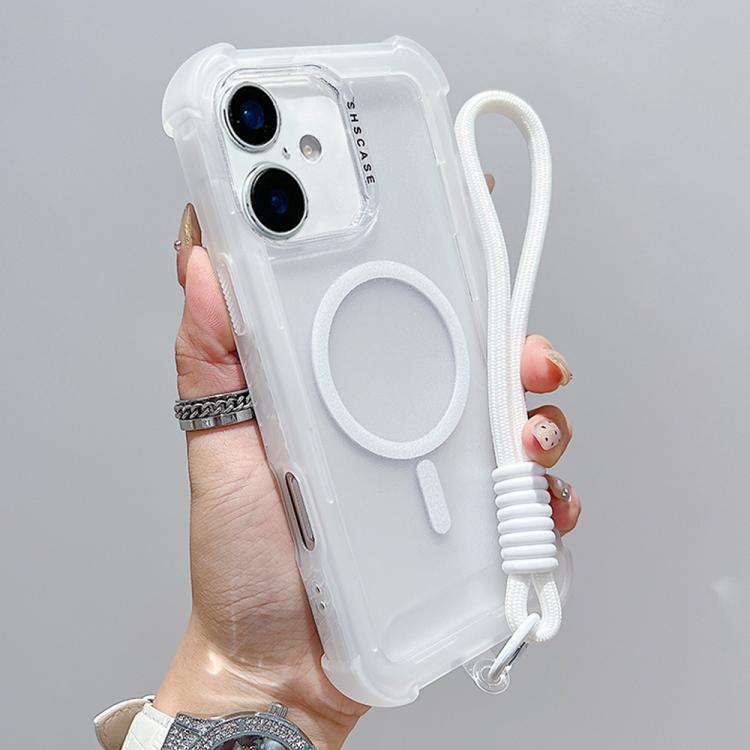 Custodia ibrida 3 in 1 MagSafe in TPU opaco trasparente con cinturino da polso., For iPhone 16 Pro Max, For iPhone 16 Pro, For iPhone 16 Plus, For iPhone 16