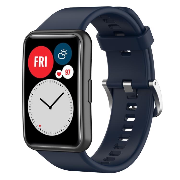 Cinturino per orologio xDfind in silicone con fibbia in acciaio color argento tinta unita, For Huawei Watch Fit New
