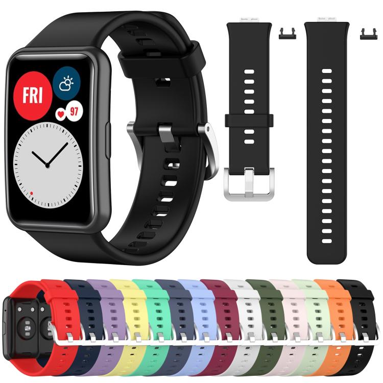 Cinturino per orologio xDfind in silicone con fibbia in acciaio color argento tinta unita, For Huawei Watch Fit New