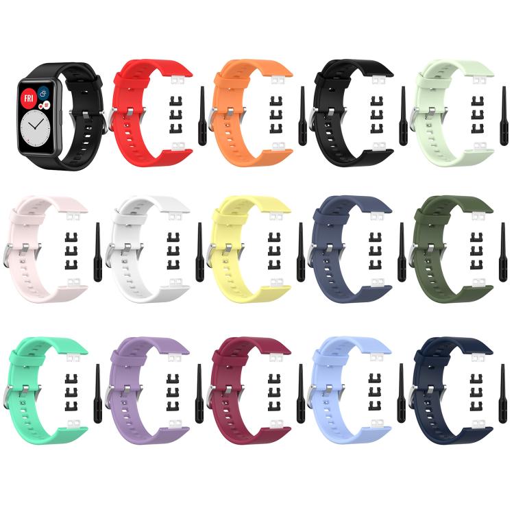 Cinturino per orologio xDfind in silicone con fibbia in acciaio color argento tinta unita, For Huawei Watch Fit New