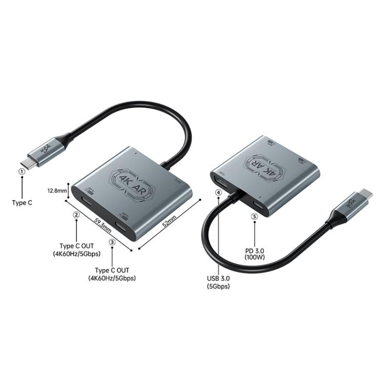 Adattatore USB-C a doppio Type-C PD 100W USB 3.0 4K 60Hz