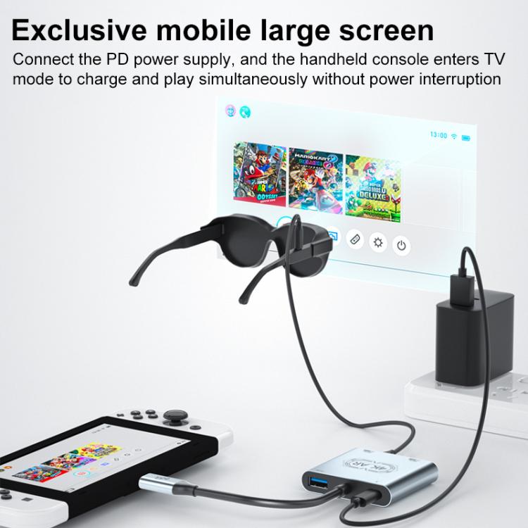 Adattatore convertitore di ricarica per occhiali AR V77G 4K 60Hz da USB-C / Type-C a doppio Type-C, PD 100W, USB 3.0