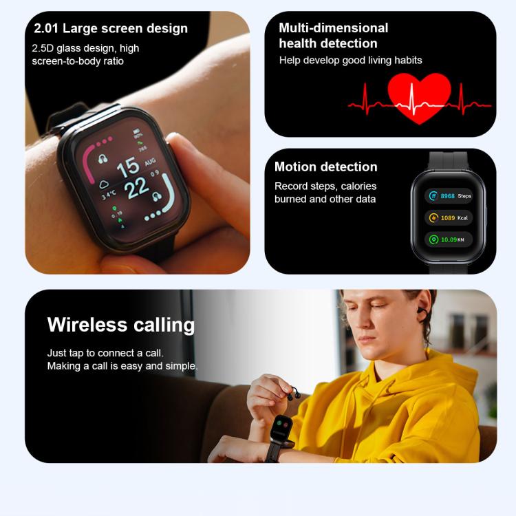 D12 Smart Watch e cuffie Bluetooth 2 in 1 con schermo TFT da 2,01 pollici, supporto per chiamate wireless