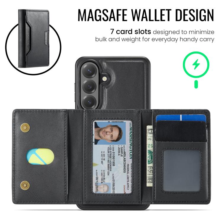 MAKGING Serie K4 MagSafe RFID Portafoglio a tre ante con custodia per telefono rimovibile, For Samsung Galaxy S26+ 5G, For Samsung Galaxy S26 Ultra 5G, For Samsung Galaxy S26 5G, For Samsung Galaxy S25 FE 5G