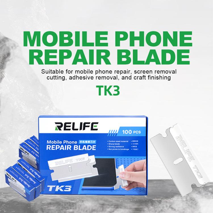 RELIFE TK3 Set da 100 lame per la riparazione di schermi e la rimozione di adesivi per telefoni cellulari., RELIFE TK3
