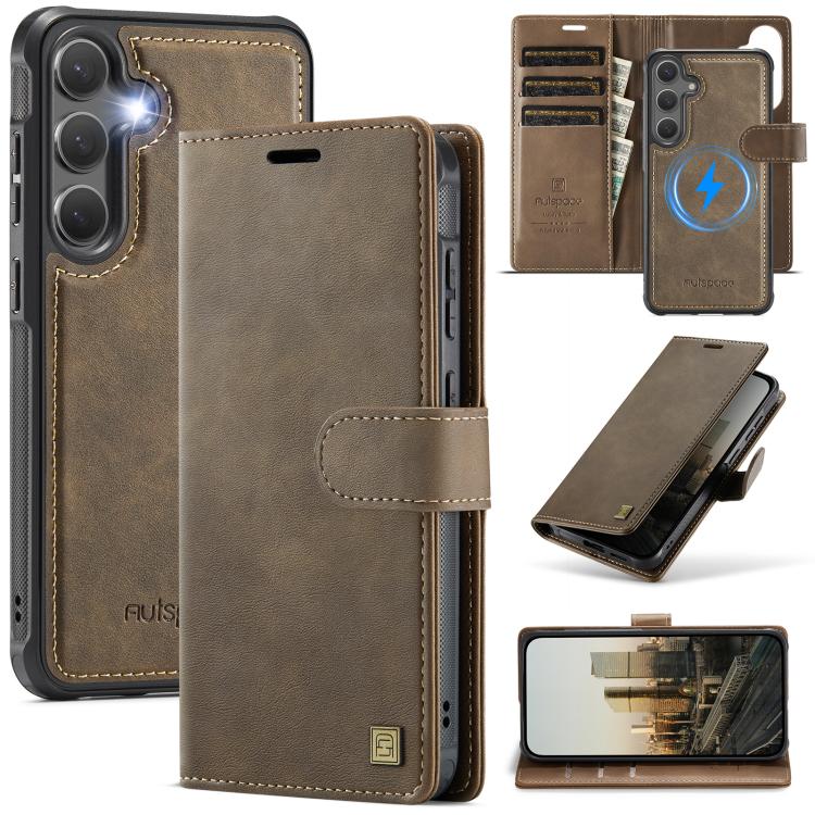 Custodia magnetica per telefono AutSpace A05 2 in 1 con texture effetto vitello retrò e MagSafe., For Samsung Galaxy S25+ 5G / S24+ 5G, For Samsung Galaxy S25 Ultra 5G, For Samsung Galaxy S24 FE 5G, For Samsung Galaxy S24 Ultra 5G