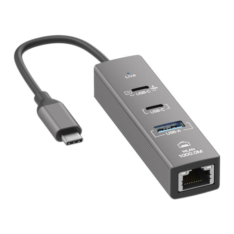 TYS-206C Type-C to 1000M RJ45 USB-A PD100W HUB Expand Converter, Type-C to 1000M RJ45