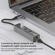 TYS-206C Type-C to 1000M RJ45 USB-A PD100W HUB Expand Converter, Type-C to 1000M RJ45