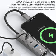 TYS-206C Type-C to 1000M RJ45 USB-A PD100W HUB Expand Converter, Type-C to 1000M RJ45
