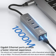TYS-206C Type-C to 1000M RJ45 USB-A PD100W HUB Expand Converter, Type-C to 1000M RJ45