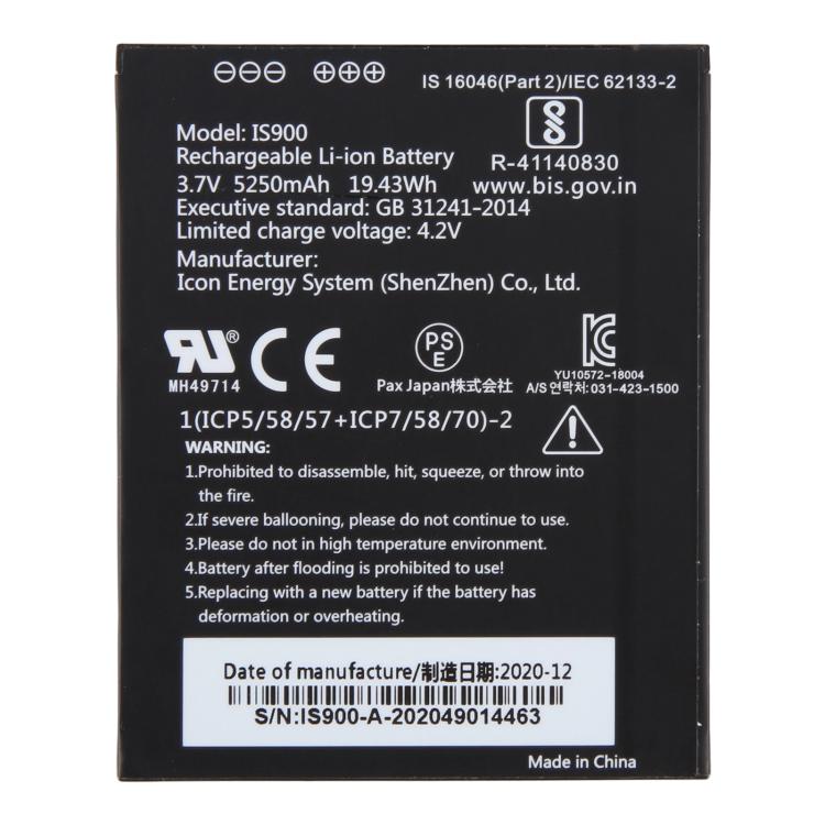Batteria da 3,7 V 5250 mAh per PAX A920C POS IS900., For PAX A920C