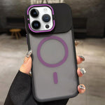 Custodia per telefono magnetica MagSafe con supporto per obiettivo in metallo satinato effetto pelle., For iPhone 13 Pro, For iPhone 13, For iPhone 12
