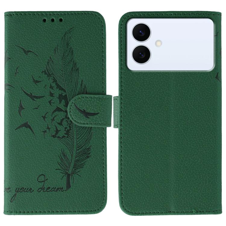 Custodia per telefono in pelle con motivo a piume e texture litchi, For Samsung Galaxy S26 Edge 5G