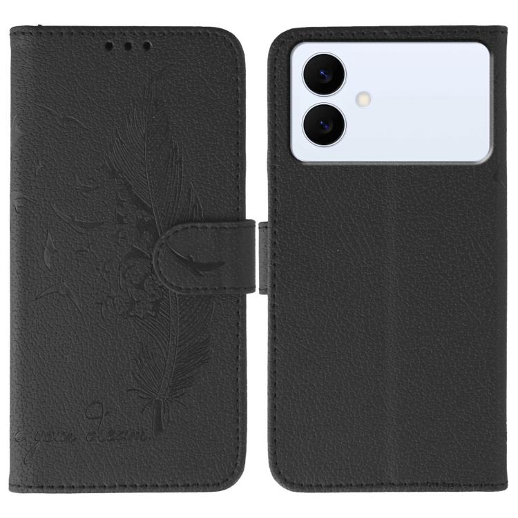 Custodia per telefono in pelle con motivo a piume e texture litchi, For Samsung Galaxy S26 Edge 5G