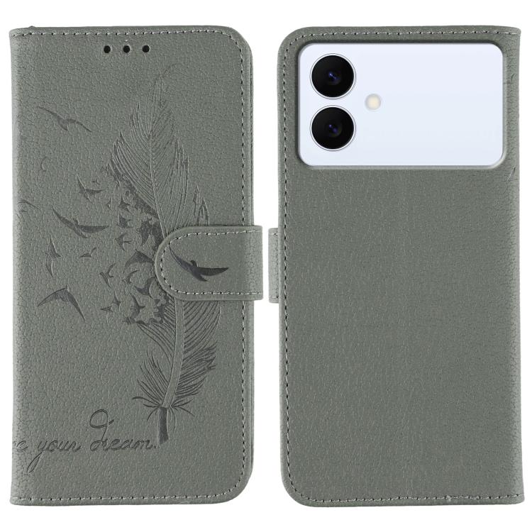 Custodia per telefono in pelle con motivo a piume e texture litchi, For Samsung Galaxy S26 Edge 5G