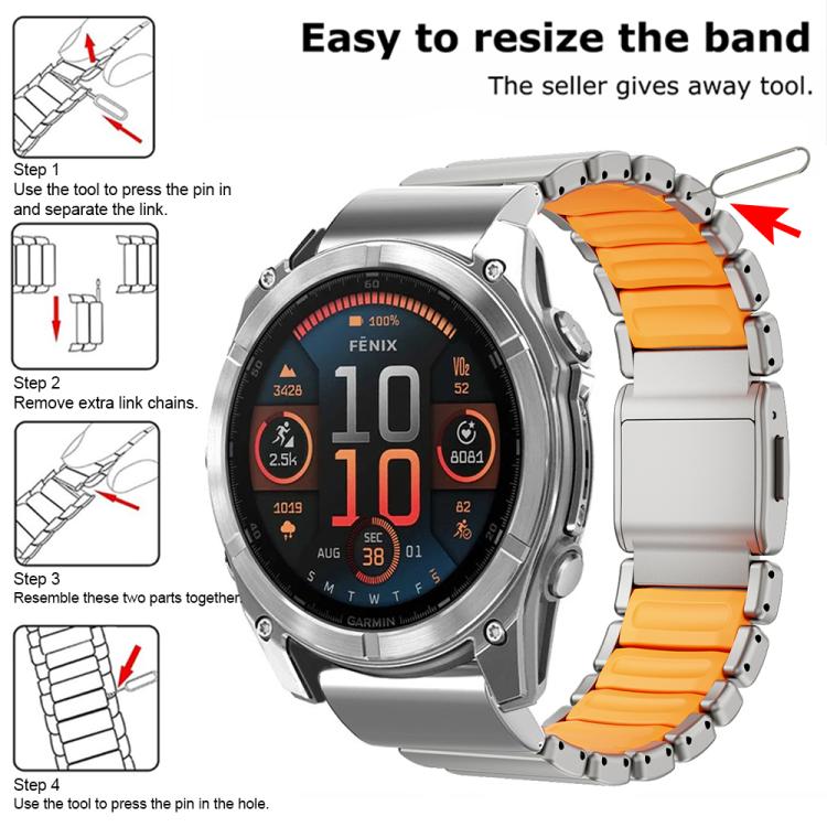 Cinturino per orologio in lega di titanio con fibbia magnetica Norman integrata a una sola perlina, For Garmin 26mm