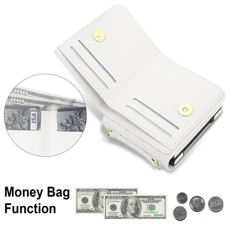 Custodia per telefono con anello a trama romboidale integrato e tecnologia RFID, con cordino lungo., For Samsung Galaxy Z Flip5 5G, For Samsung Galaxy Z Flip4 5G, For Samsung Galaxy Z Flip3 5G