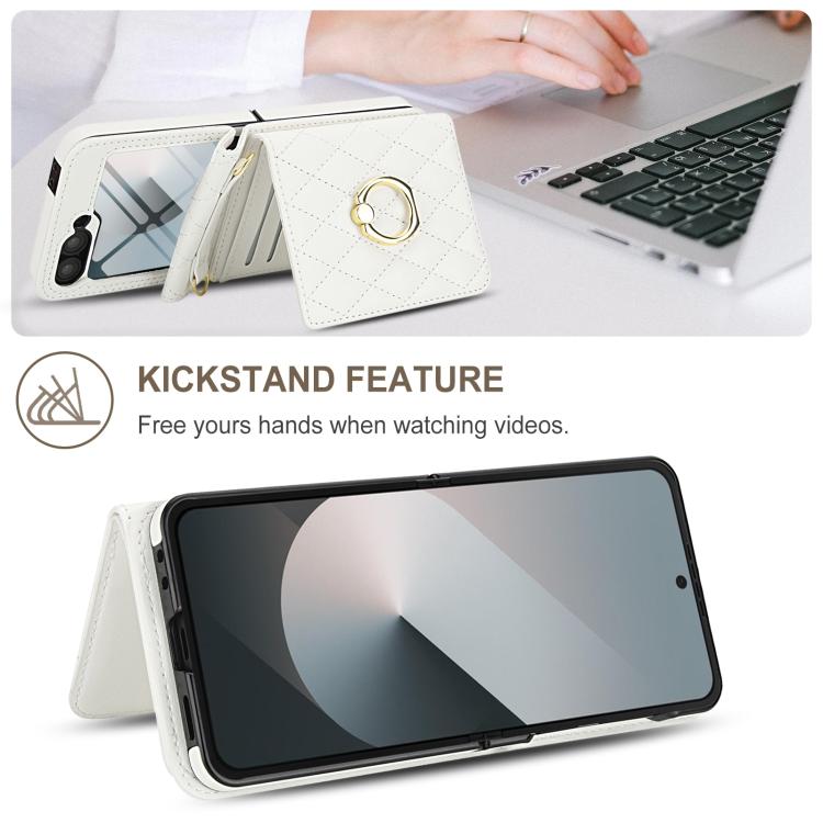 Custodia per telefono con anello a trama romboidale integrato e tecnologia RFID, con cordino lungo., For Samsung Galaxy Z Flip5 5G, For Samsung Galaxy Z Flip4 5G, For Samsung Galaxy Z Flip3 5G