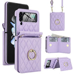 Custodia per telefono con anello a trama romboidale integrato e tecnologia RFID, con cordino lungo., For Samsung Galaxy Z Flip5 5G, For Samsung Galaxy Z Flip4 5G, For Samsung Galaxy Z Flip3 5G