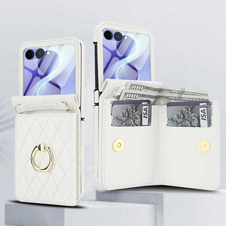 Custodia per telefono con anello a trama romboidale integrato e tecnologia RFID, con cordino lungo., For Galaxy Z Flip8 5G, For Samsung Galaxy Z Flip7 5G, For Samsung Galaxy Z Flip6 5G