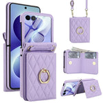 Custodia per telefono con anello a trama romboidale integrato e tecnologia RFID, con cordino lungo., For Galaxy Z Flip8 5G, For Samsung Galaxy Z Flip7 5G, For Samsung Galaxy Z Flip6 5G