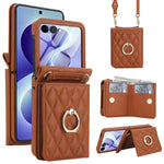 Custodia per telefono con anello a trama romboidale integrato e tecnologia RFID, con cordino lungo., For Galaxy Z Flip8 5G, For Samsung Galaxy Z Flip7 5G, For Samsung Galaxy Z Flip6 5G