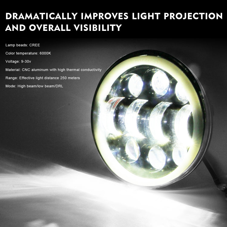 EagleVision DC9-30V 35W 6000K 4000LM Faro rotondo per moto 6LED da 5,75 pollici con Angel Eye per Harley-Davidson, 6LEDs
