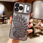 Custodia per telefono in TPU galvanizzato con effetto pavone in rilievo e strass glitterati, con pellicola protettiva per l'obiettivo., For iPhone 17 Pro Max, For iPhone 17 Pro, For iPhone 17, For iPhone 16 Pro Max
